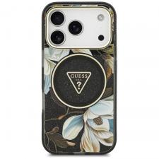 Huse si carcase iPhone 18 Pro, Husa Guess IML Glitter Flowers Triangle cu MagSafe compatibila cu iPhone 18 Pro / 17 Pro, Negru, lerato.ro