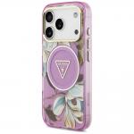 Husa Guess IML Glitter Flowers Triangle cu MagSafe compatibila cu iPhone 18 Pro / 17 Pro, Violet 3 - lerato.ro