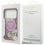 Husa Guess IML Glitter Flowers Triangle cu MagSafe compatibila cu iPhone 18 Pro / 17 Pro, Violet 9 - lerato.ro