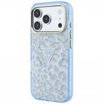 Husa Guess IML Leopard Glitter Triangle Logo cu MagSafe compatibila cu iPhone 18 Pro / 17 Pro, Albastru 3 - lerato.ro