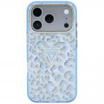 Husa Guess IML Leopard Glitter Triangle Logo cu MagSafe compatibila cu iPhone 18 Pro / 17 Pro, Albastru 2 - lerato.ro
