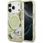 Husa Guess IML Glitter Flowers Triangle cu MagSafe compatibila cu iPhone 18 Pro / 17 Pro, Verde 4 - lerato.ro