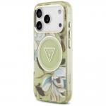 Husa Guess IML Glitter Flowers Triangle cu MagSafe compatibila cu iPhone 18 Pro / 17 Pro, Verde 3 - lerato.ro