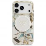 Husa Guess IML Glitter Flowers Triangle cu MagSafe compatibila cu iPhone 18 Pro / 17 Pro, Alb 2 - lerato.ro