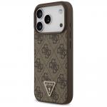 Husa Guess Leather 4G Triangle Strass cu MagSafe compatibila cu iPhone 18 Pro / 17 Pro, Maro 3 - lerato.ro