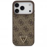Husa Guess Leather 4G Triangle Strass cu MagSafe compatibila cu iPhone 18 Pro / 17 Pro, Maro 2 - lerato.ro