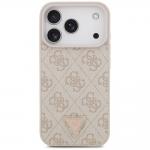 Husa Guess Leather 4G Triangle Strass cu MagSafe compatibila cu iPhone 18 Pro / 17 Pro, Roz 2 - lerato.ro
