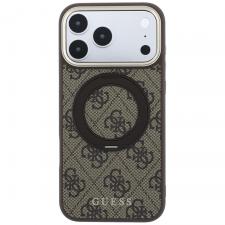 Huse si carcase iPhone 18 Pro, Husa Guess Ring Stand 360 4G Classic Logo cu MagSafe compatibila cu iPhone 18 Pro / 17 Pro, Maro, lerato.ro