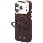 Husa Guess Ring Stand 360 Grained Classic Logo cu MagSafe compatibila cu iPhone 18 Pro Max / 17 Pro Max, Burgundy 3 - lerato.ro