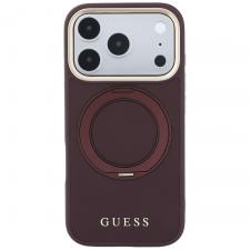 Huse si carcase iPhone 18 Pro Max, Husa Guess Ring Stand 360 Grained Classic Logo cu MagSafe compatibila cu iPhone 18 Pro Max / 17 Pro Max, Burgundy, lerato.ro
