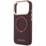 Husa Guess Ring Stand 360 Grained Classic Logo cu MagSafe compatibila cu iPhone 18 Pro Max / 17 Pro Max, Burgundy 7 - lerato.ro