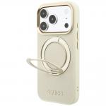Husa Guess Ring Stand 360 Grained Classic Logo cu MagSafe compatibila cu iPhone 18 Pro Max / 17 Pro Max, Bej 3 - lerato.ro