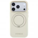 Husa Guess Ring Stand 360 Grained Classic Logo cu MagSafe compatibila cu iPhone 18 Pro Max / 17 Pro Max, Bej 2 - lerato.ro