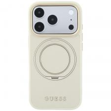 Huse si carcase iPhone 18 Pro Max, Husa Guess Ring Stand 360 Grained Classic Logo cu MagSafe compatibila cu iPhone 18 Pro Max / 17 Pro Max, Bej, lerato.ro