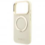 Husa Guess Ring Stand 360 Grained Classic Logo cu MagSafe compatibila cu iPhone 18 Pro Max / 17 Pro Max, Bej 7 - lerato.ro
