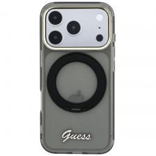 Huse si carcase iPhone 18 Pro, Husa Guess IML Ring Stand 360 Script Metal Logo cu MagSafe compatibila cu iPhone 18 Pro / 17 Pro, Negru, lerato.ro