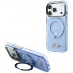 Husa Guess IML Ring Stand 360 Script Metal Logo cu MagSafe compatibila cu iPhone 18 Pro / 17 Pro, Albastru 4 - lerato.ro