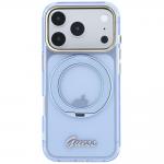 Husa Guess IML Ring Stand 360 Script Metal Logo cu MagSafe compatibila cu iPhone 18 Pro / 17 Pro, Albastru 2 - lerato.ro