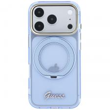 Huse si carcase iPhone 18 Pro, Husa Guess IML Ring Stand 360 Script Metal Logo cu MagSafe compatibila cu iPhone 18 Pro / 17 Pro, Albastru, lerato.ro