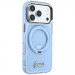 Husa Guess IML Ring Stand 360 Script Metal Logo cu MagSafe compatibila cu iPhone 18 Pro / 17 Pro, Albastru 5 - lerato.ro