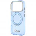 Husa Guess IML Ring Stand 360 Script Metal Logo cu MagSafe compatibila cu iPhone 18 Pro / 17 Pro, Albastru 7 - lerato.ro