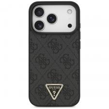 Huse si carcase iPhone 18 Pro, Husa Guess Leather 4G Triangle Strass cu MagSafe compatibila cu iPhone 18 Pro / 17 Pro, Negru, lerato.ro
