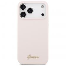 Huse si carcase iPhone 18 Pro Max, Husa Guess Silicone Script Metal Logo cu MagSafe compatibila cu iPhone 18 Pro Max / 17 Pro Max, Roz, lerato.ro