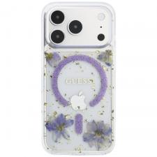 Husa Guess Resin Flowers Glitter cu MagSafe compatibila cu iPhone 18 Pro Max / 17 Pro Max, Mov