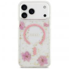 Husa Guess Resin Flowers Glitter cu MagSafe compatibila cu iPhone 18 Pro Max / 17 Pro Max, Roz