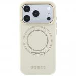 Husa Guess Ring Stand 360 Grained Classic Logo cu MagSafe compatibila cu iPhone 18 Pro / 17 Pro, Bej 2 - lerato.ro