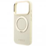 Husa Guess Ring Stand 360 Grained Classic Logo cu MagSafe compatibila cu iPhone 18 Pro / 17 Pro, Bej 7 - lerato.ro