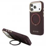 Husa Guess Ring Stand 360 Grained Classic Logo cu MagSafe compatibila cu iPhone 18 Pro / 17 Pro, Burgundy 4 - lerato.ro