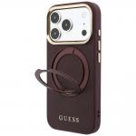 Husa Guess Ring Stand 360 Grained Classic Logo cu MagSafe compatibila cu iPhone 18 Pro / 17 Pro, Burgundy 3 - lerato.ro