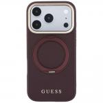Husa Guess Ring Stand 360 Grained Classic Logo cu MagSafe compatibila cu iPhone 18 Pro / 17 Pro, Burgundy 2 - lerato.ro