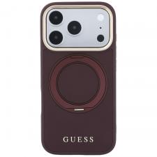 Huse si carcase iPhone 17 Pro, Husa Guess Ring Stand 360 Grained Classic Logo cu MagSafe compatibila cu iPhone 18 Pro / 17 Pro, Burgundy, lerato.ro