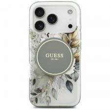 Huse si carcase iPhone 17 Pro, Husa Guess IML Flower and Tonal Circle cu MagSafe compatibila cu iPhone 18 Pro / 17 Pro, Verde, lerato.ro