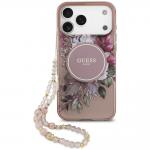 Husa Guess IML Flowers Pearl Strap cu MagSafe compatibila cu iPhone 18 Pro / 17 Pro, Roz 2 - lerato.ro