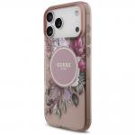 Husa Guess IML Flowers Pearl Strap cu MagSafe compatibila cu iPhone 18 Pro / 17 Pro, Roz 4 - lerato.ro