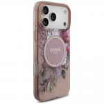 Husa Guess IML Flowers Pearl Strap cu MagSafe compatibila cu iPhone 18 Pro / 17 Pro, Roz 5 - lerato.ro