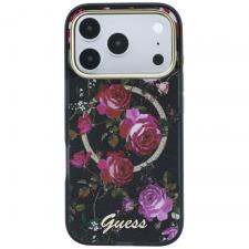 Huse si carcase iPhone 17 Pro Max, Husa Guess IML Glitter Blossom Roses cu MagSafe compatibila cu iPhone 18 Pro Max / 17 Pro Max, Negru, lerato.ro