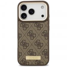 Huse si carcase iPhone 17 Pro, Husa Guess 4G Logo Plate cu MagSafe compatibila cu iPhone 18 Pro / 17 Pro, Maro, lerato.ro