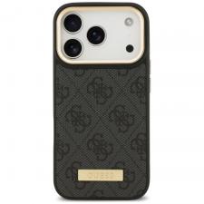 Huse si carcase iPhone 17 Pro, Husa Guess 4G Logo Plate cu MagSafe compatibila cu iPhone 18 Pro / 17 Pro, Negru, lerato.ro