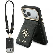 Huse si carcase iPhone 17 Pro, Husa Guess 4G cu MagSafe si Wallet compatibila cu iPhone 18 Pro / 17 Pro, Negru, lerato.ro