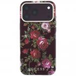 Husa Guess Blossom Roses Print cu MagSafe compatibila cu iPhone 18 Pro / 17 Pro, Burgundy 2 - lerato.ro