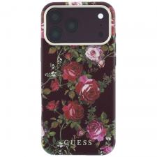 Huse si carcase iPhone 17 Pro, Husa Guess Blossom Roses Print cu MagSafe compatibila cu iPhone 18 Pro / 17 Pro, Burgundy, lerato.ro