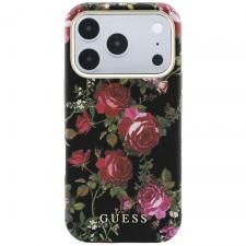 Huse si carcase iPhone 17 Pro, Husa Guess Blossom Roses Print cu MagSafe compatibila cu iPhone 18 Pro / 17 Pro, Negru, lerato.ro