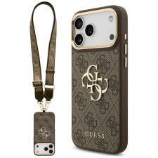 Huse si carcase iPhone 17 Pro, Husa Guess 4G Big 4G Classic Logo Big Strap Metal Buttons compatibila cu iPhone 18 Pro / 17 Pro, Maro, lerato.ro