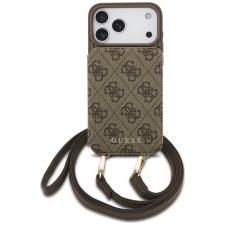 Huse si carcase iPhone 17 Pro, Husa Guess 4G Cardslots and Magnetic Closure Crossbody compatibila cu iPhone 18 Pro / 17 Pro, Maro, lerato.ro