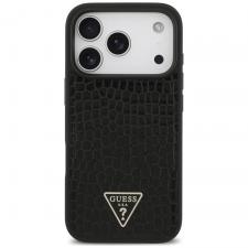 Huse si carcase iPhone 17 Pro, Husa Guess Croco Triangle Logo cu MagSafe compatibila cu iPhone 18 Pro / 17 Pro, Negru, lerato.ro