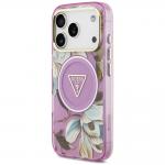 Husa Guess IML Glitter Flowers Triangle cu MagSafe compatibila cu iPhone 18 Pro Max / 17 Pro Max, Violet 3 - lerato.ro